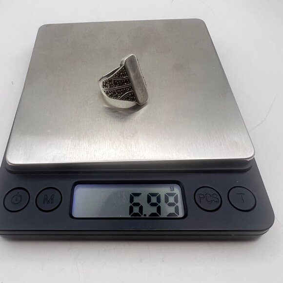 Vintage Sterling Silver Marcasite Signet Ring Size 7.75 925 Statement 6.99g LOOK - Picture 5 of 15